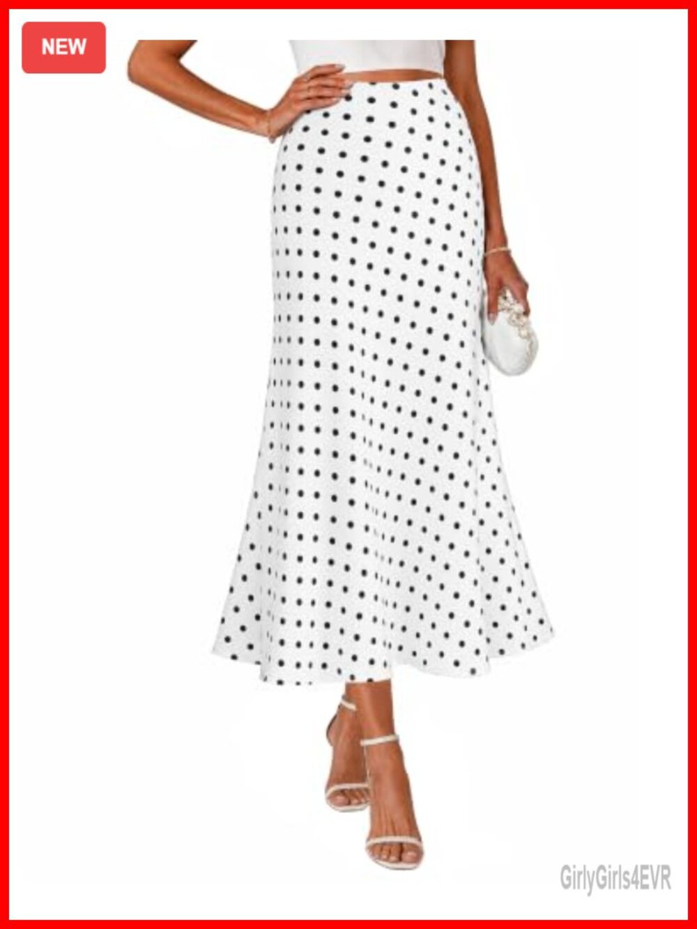 Women's Maxi Skirt A-Line Elastic High Waist Polka Dot Long Skirt Casual